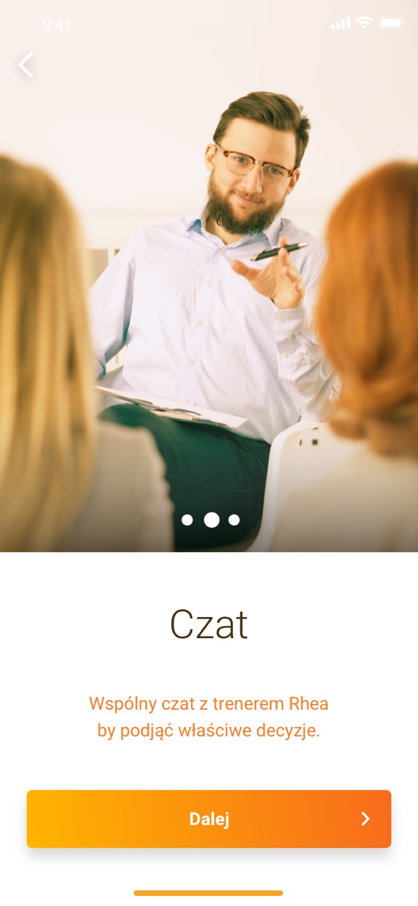 Onboarding slide introducing the shared chat with a Rhea coach, to help both parents make the right decisions