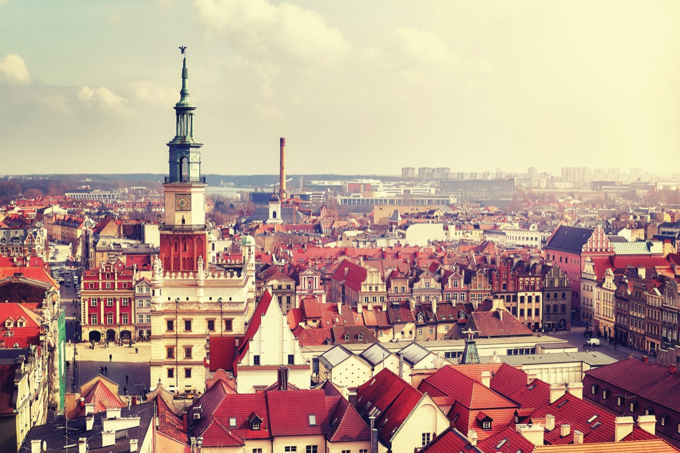 Aerial view of Poznań's Old Town Market Square, where I work remotely from